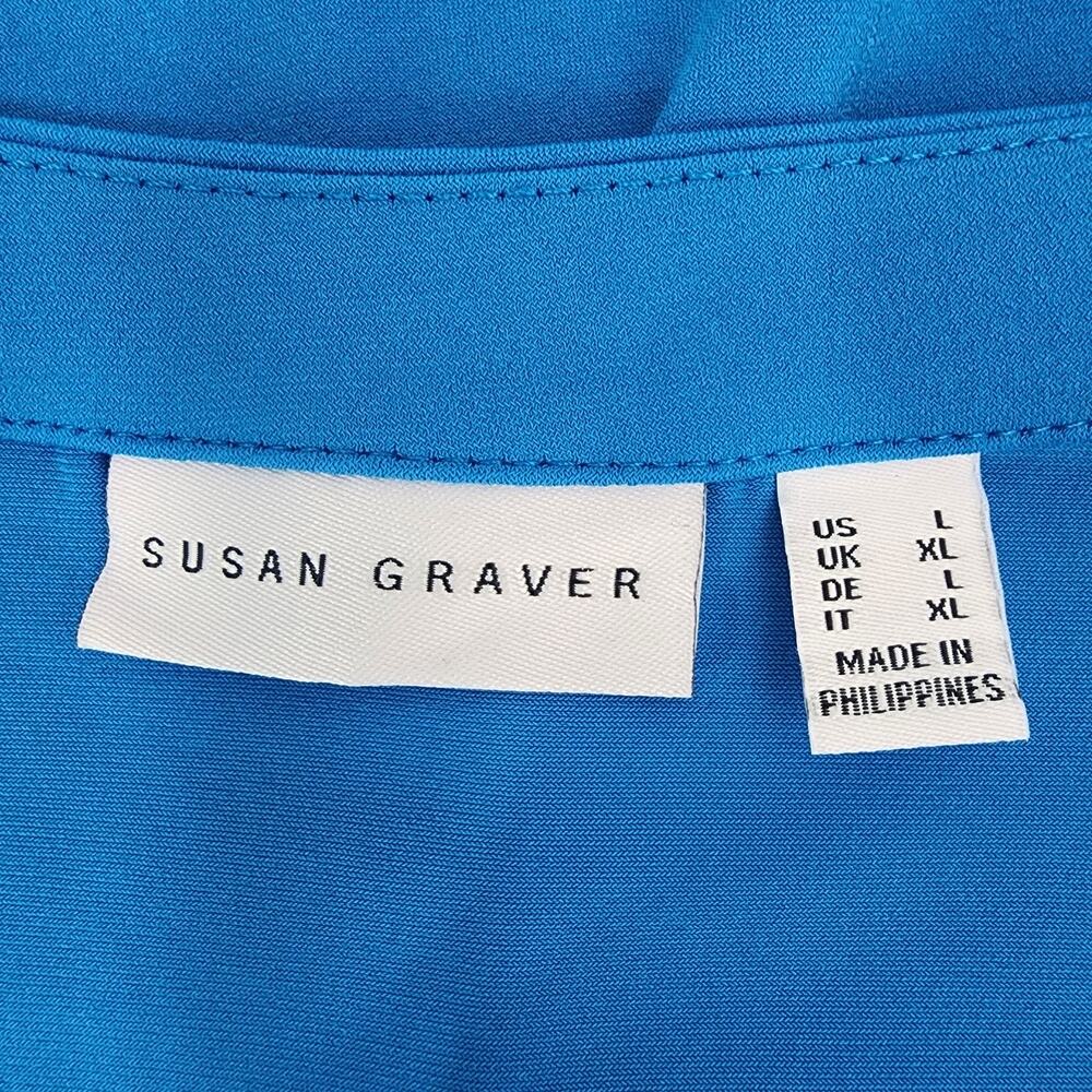 Susan Graver Womens Liquid Knit Elbow-Sleeve Tunic Top Blue L Rivet Slit A393727 - Picture 8 of 10